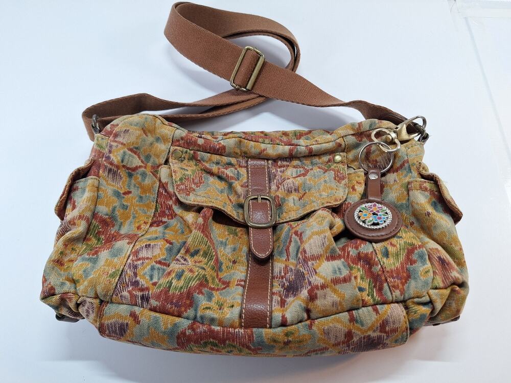 Fossil 1954 Floral Tapestry Crossbody Bag Brown Y2K Cottagecore Boho whimsigoth